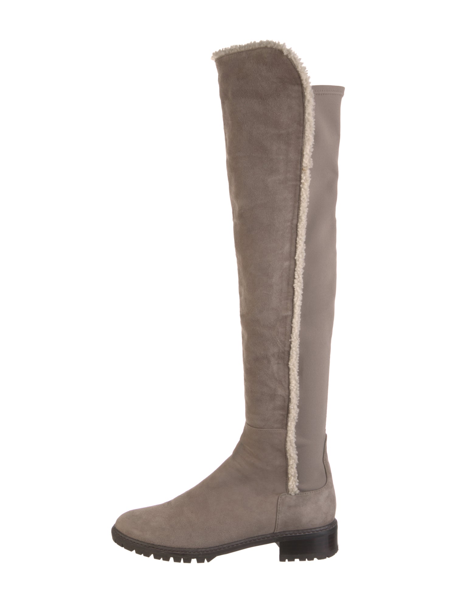 Stuart Weitzman Suede Faux Fur Trim Boots