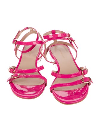 Stuart Weitzman Patent Leather T-Strap Sandals