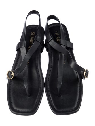 Stuart Weitzman Leather T-Strap Sandals