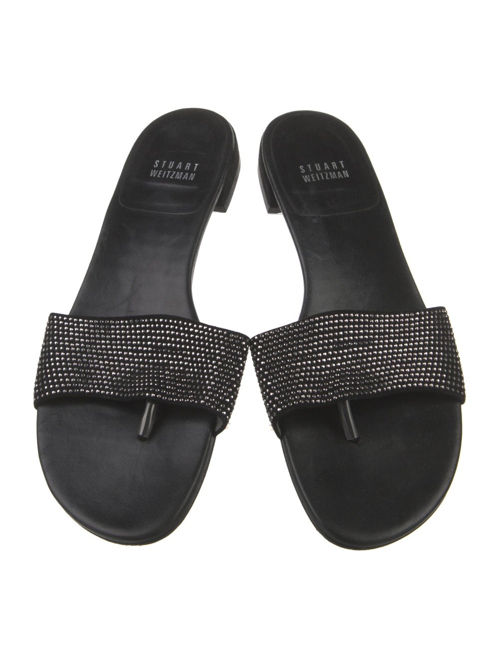 Stuart Weitzman Leather Slides Crystal Embellishm… - image 3