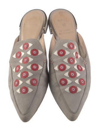 Stuart Weitzman Suede Floral Print Mules