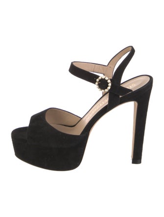 Stuart Weitzman Suede Beaded Accents Slingback Sandals