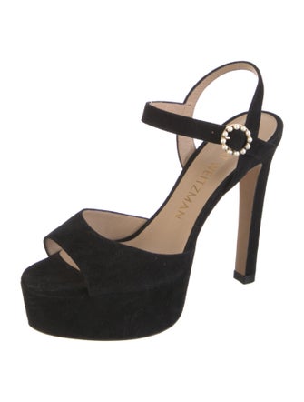 Stuart Weitzman Suede Beaded Accents Slingback Sandals