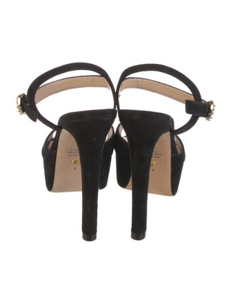 Stuart Weitzman Suede Beaded Accents Slingback Sandals