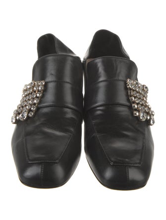 Stuart Weitzman Leather Crystal Embellishments Mules