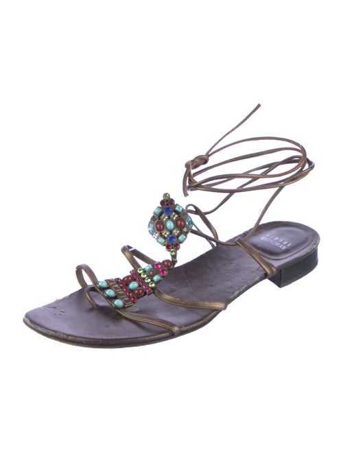 Stuart Weitzman Leather Crystal Embellishments Gladiator Sandals