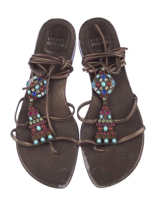 Stuart Weitzman Leather Crystal Embellishments Gladiator Sandals