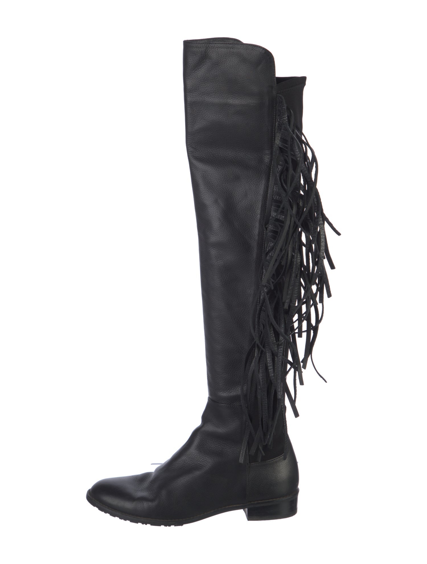 Stuart Weitzman Leather Fringe Trim Accent Boots