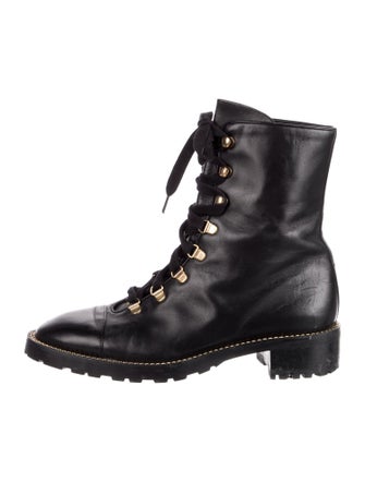 Stuart Weitzman Leather Chain-Link Accents Combat Boots