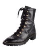 Stuart Weitzman Leather Chain-Link Accents Combat Boots