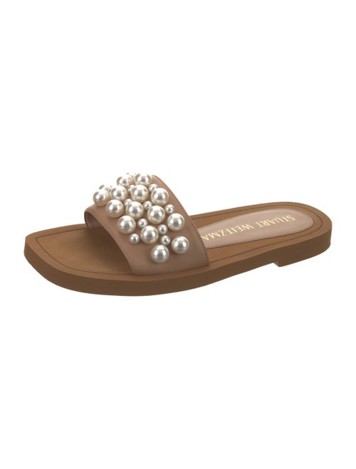 Stuart Weitzman Leather Beaded Accents Slides