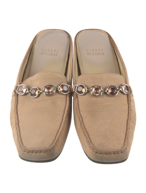 Stuart Weitzman Suede Crystal Embellishments Mules