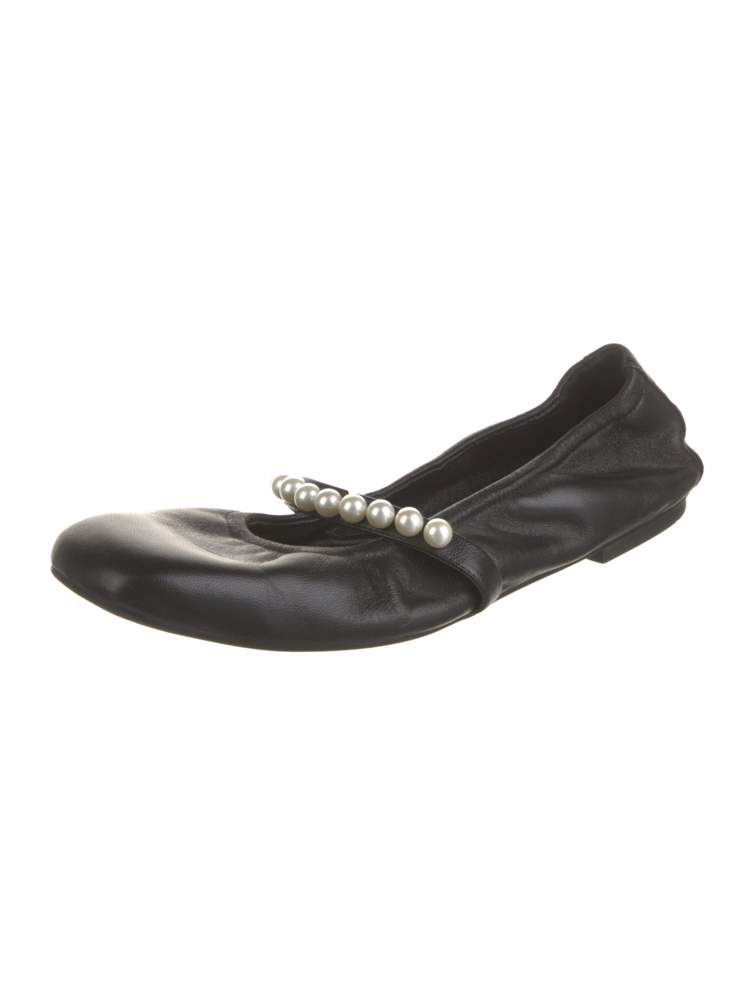 Stuart Weitzman Leather Beaded Accents Mary Jane Flats