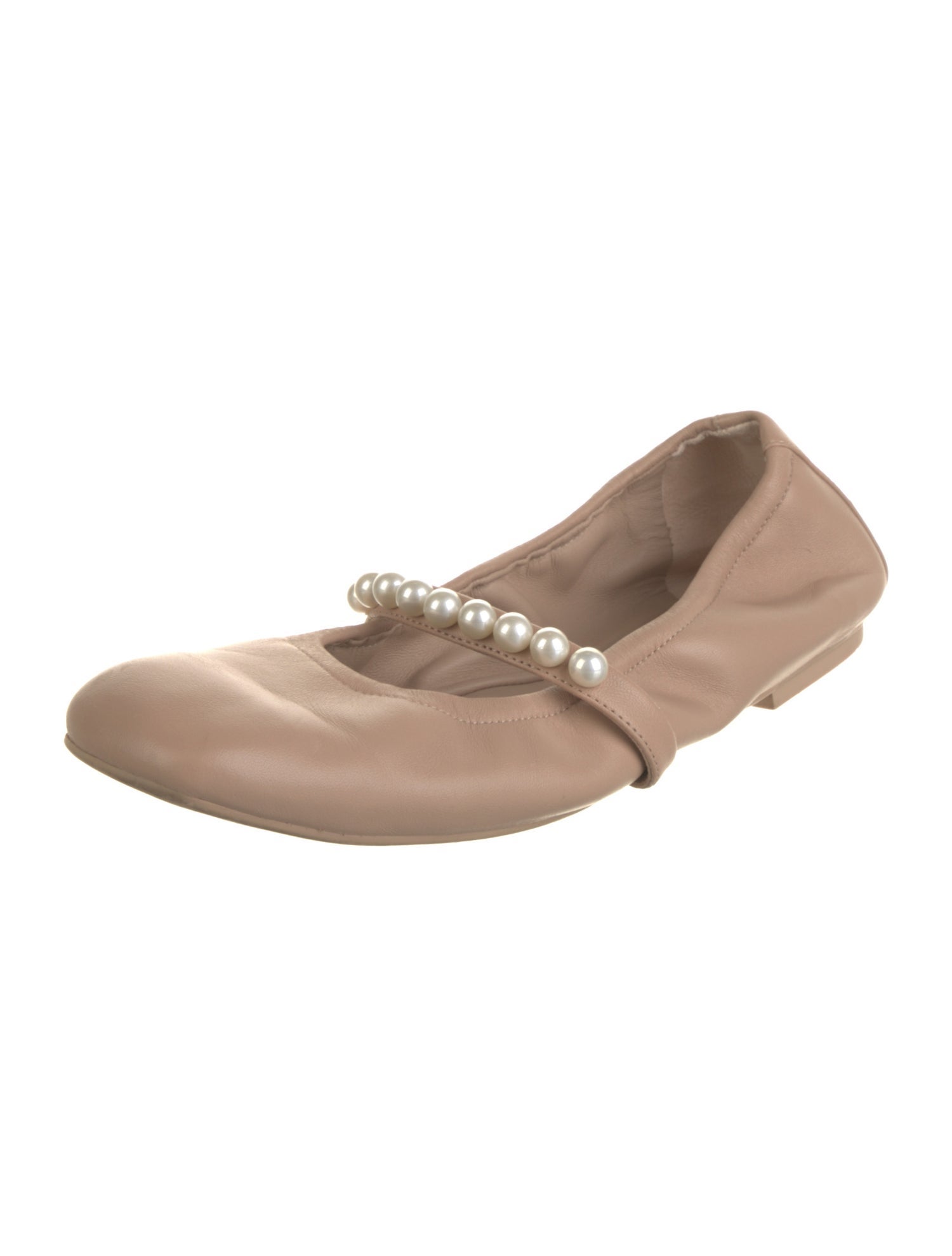 Stuart Weitzman Leather Beaded Accents Mary Jane Flats