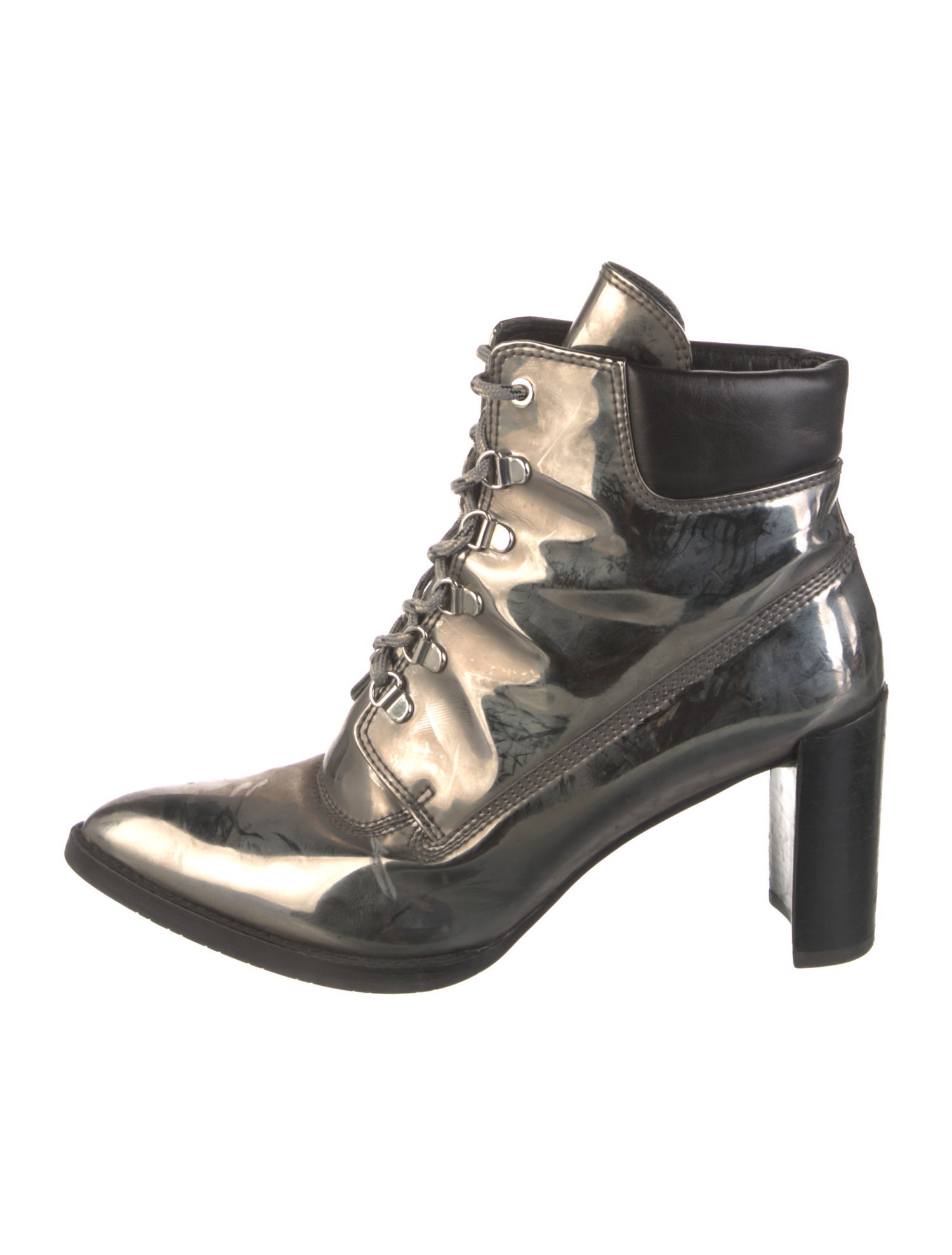 Stuart Weitzman Patent Leather Animal Print Lace-Up Boots