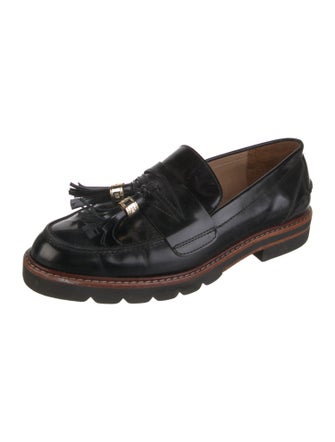 Stuart Weitzman Patent Leather Tassel Accents Loafers