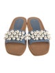 Stuart Weitzman Faux Pearl Accents Denim Slides