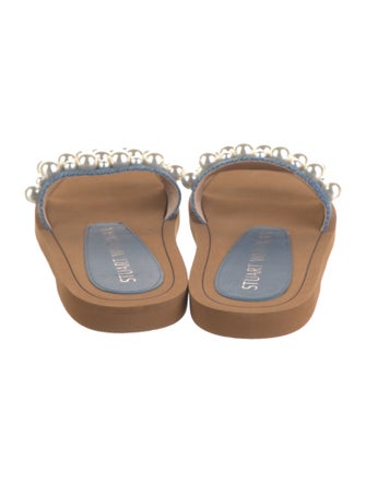 Stuart Weitzman Faux Pearl Accents Denim Slides