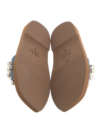 Stuart Weitzman Faux Pearl Accents Denim Slides