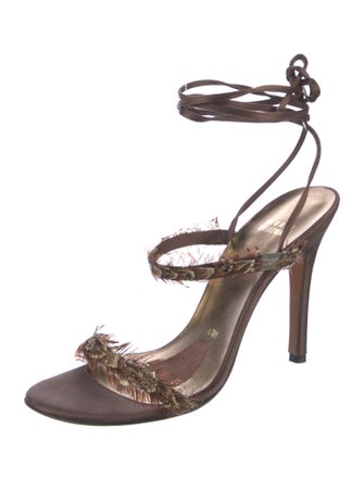 Stuart Weitzman Satin Feather Trim Sandals