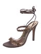 Stuart Weitzman Satin Feather Trim Sandals