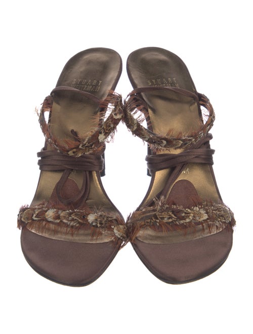 Stuart Weitzman Satin Feather Trim Sandals
