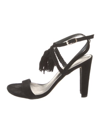 Stuart Weitzman Suede Tassel Accents Slingback Sandals