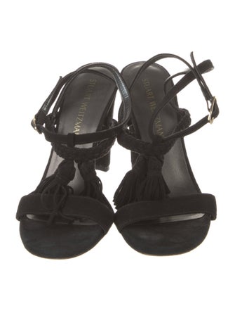 Stuart Weitzman Suede Tassel Accents Slingback Sandals
