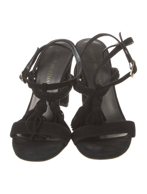 Stuart Weitzman Suede Tassel Accents Slingback Sandals