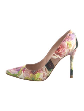 Stuart Weitzman Leather Floral Print Pumps