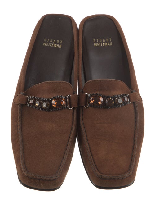 Stuart Weitzman Suede Crystal Embellishments Mules