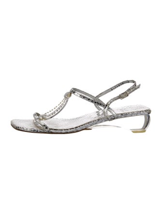 Stuart Weitzman Snakeskin Crystal Embellishments T-Strap Sandals