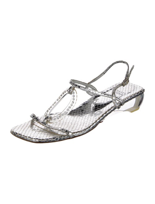 Stuart Weitzman Snakeskin Crystal Embellishments T-Strap Sandals