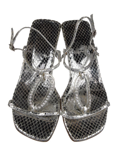 Stuart Weitzman Snakeskin Crystal Embellishments T-Strap Sandals