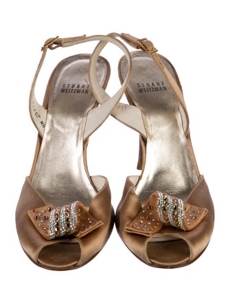 Stuart Weitzman Leather Crystal Embellishments Slingback Pumps
