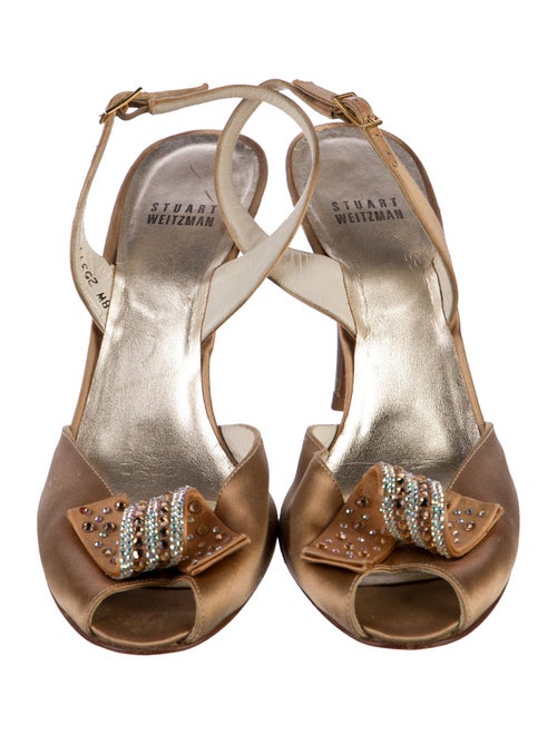 Stuart Weitzman Leather Crystal Embellishments Slingback Pumps