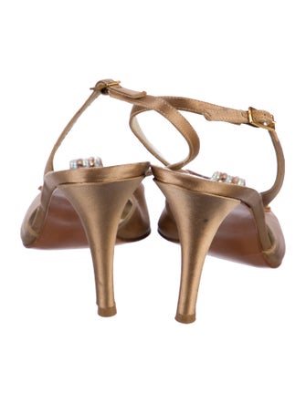 Stuart Weitzman Leather Crystal Embellishments Slingback Pumps