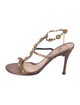 Stuart Weitzman Leather Crystal Embellishments T-Strap Sandals