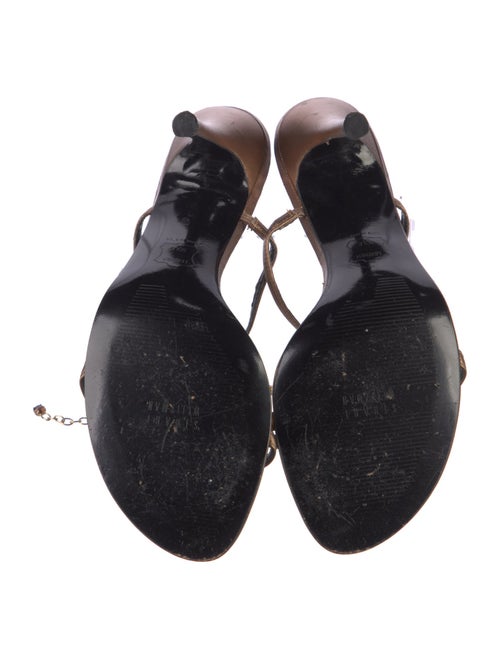 Stuart Weitzman Leather Crystal Embellishments T-Strap Sandals