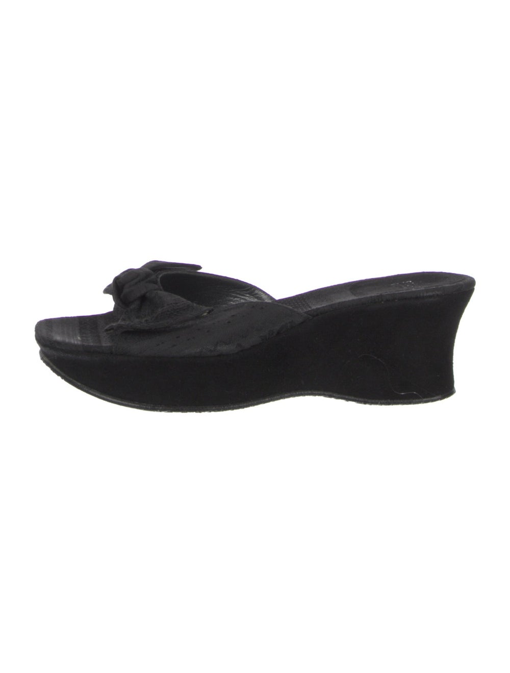 Stuart Weitzman Suede Slides Black Bow Accents Pl… - image 1