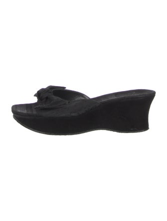 Stuart Weitzman Suede Bow Accents Slides