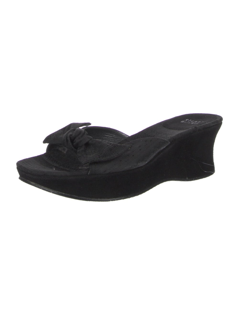 Stuart Weitzman Suede Slides Black Bow Accents Pl… - image 2
