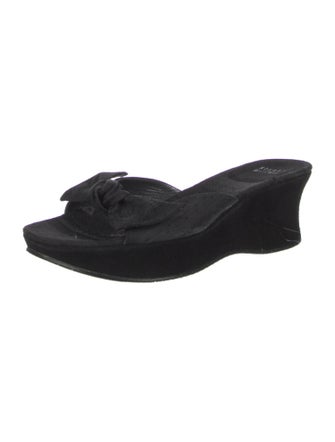 Stuart Weitzman Suede Bow Accents Slides