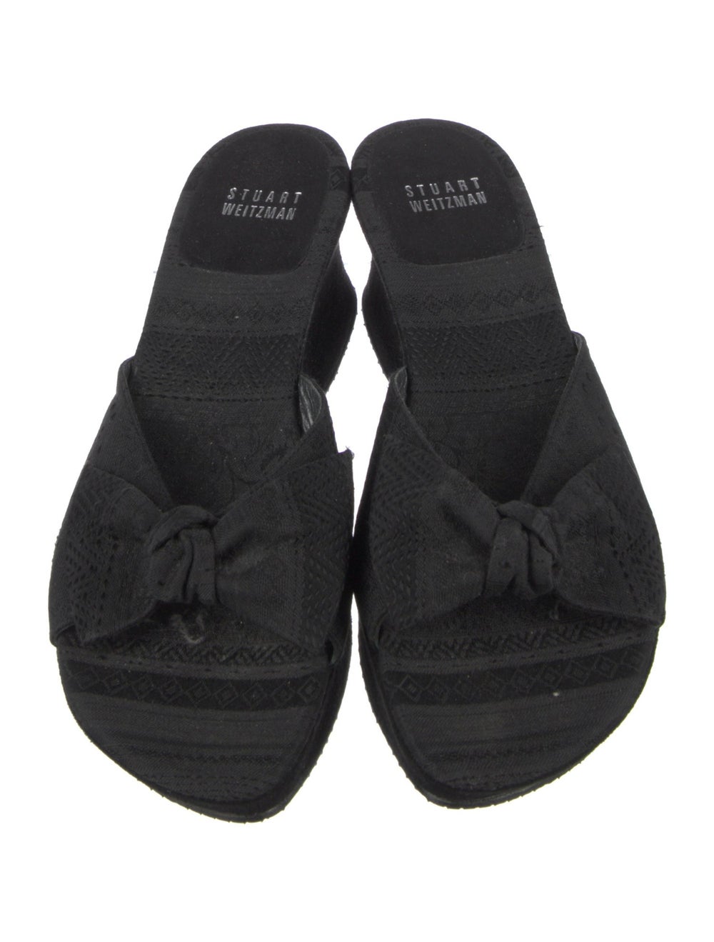 Stuart Weitzman Suede Slides Black Bow Accents Pl… - image 3