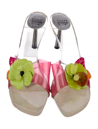 Stuart Weitzman PVC Floral Print Slides