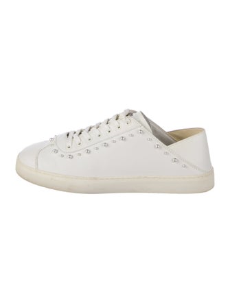 Stuart Weitzman Leather Beaded Accents Sneakers