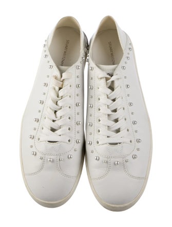 Stuart Weitzman Leather Beaded Accents Sneakers