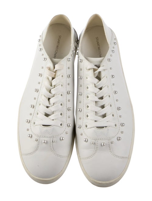 Stuart Weitzman Leather Beaded Accents Sneakers