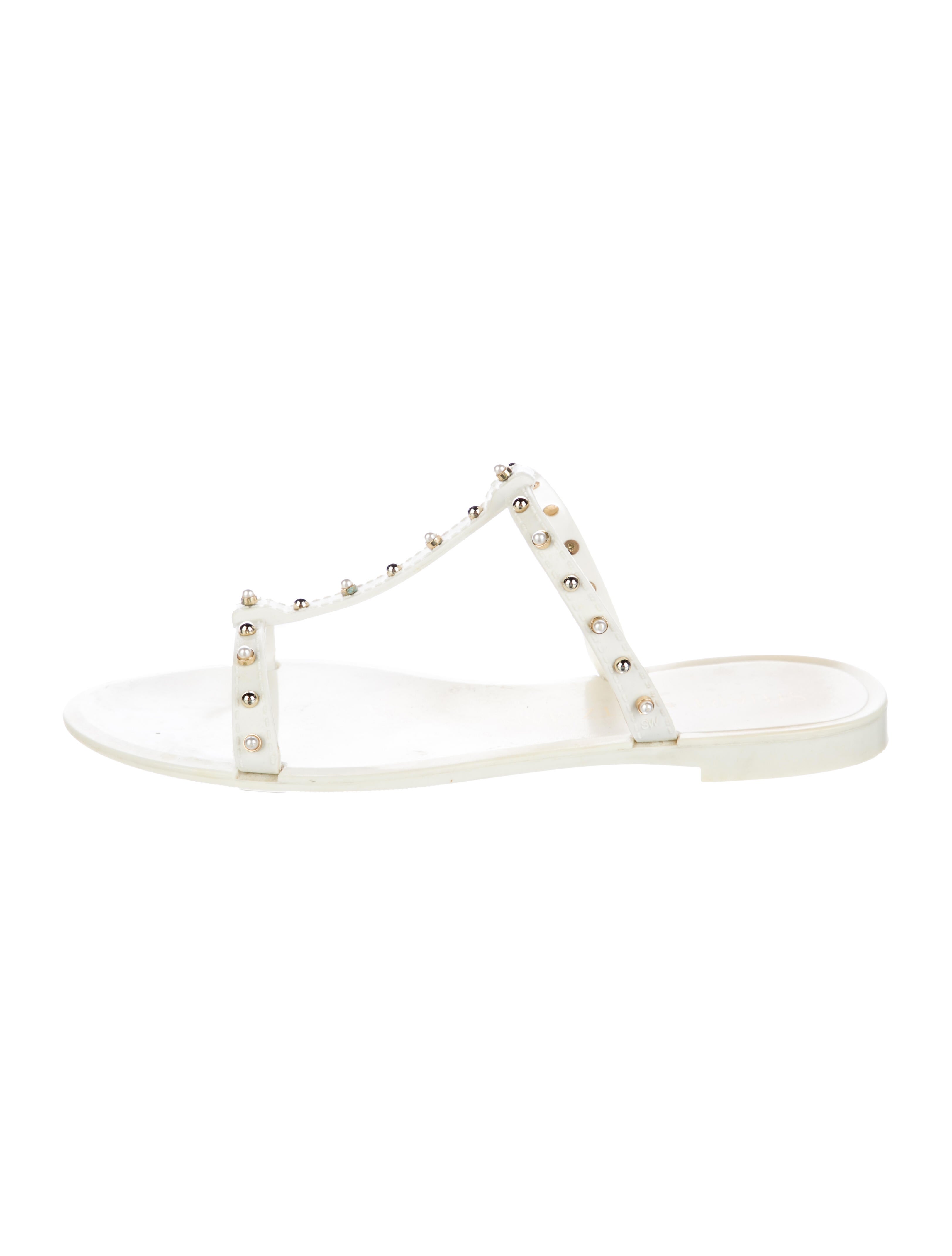Stuart Weitzman Rubber Crystal Embellishments T-Strap Sandals