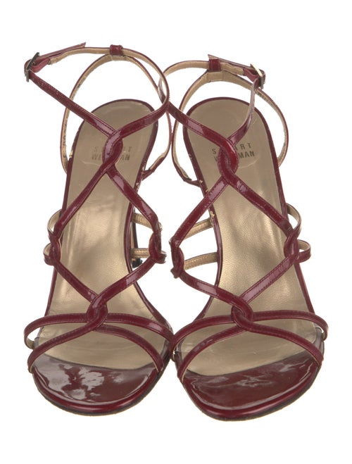 Stuart Weitzman Patent Leather Lasercut Accents T-Strap Sandals